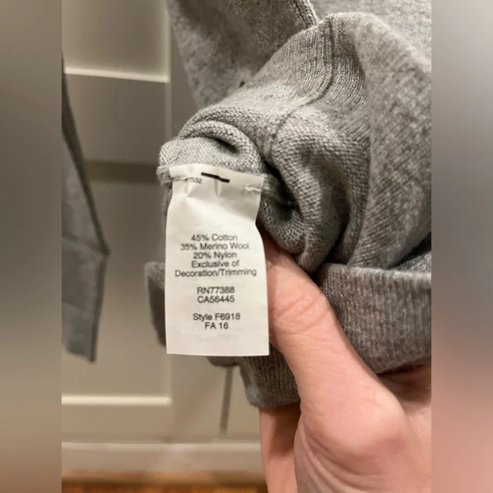 J Crew XS grey crewneck with black polka dots